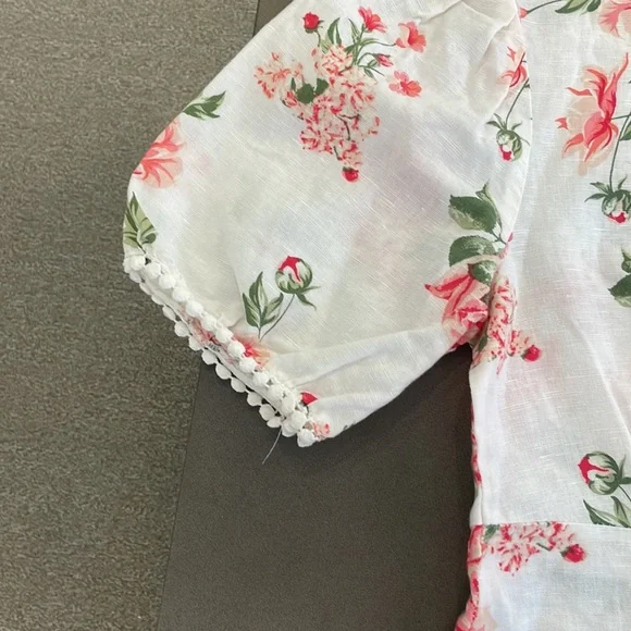 Zara White Linen Blend Puff Sleeve Button Front Mini Dress - Picture 5 of 11